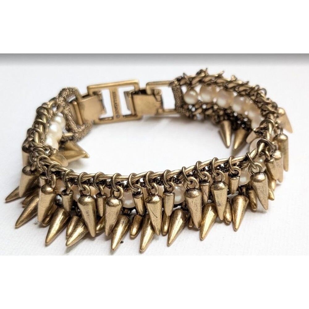Stella & Dot Jacinthe Goldtone Faux Pearl Spike Statement Cuff Bracelet Signed